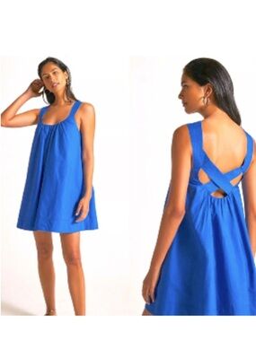 Anthropologie Maeve Cross-Back Mini Swing Dress Blue Size Large